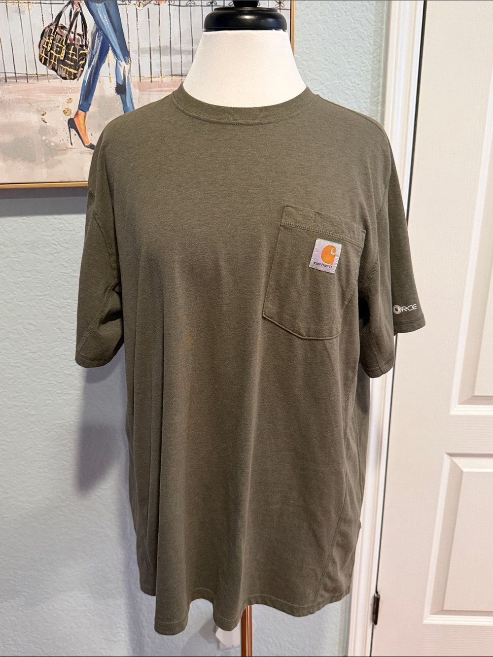 Carhartt Force Sz Large Relaxed Fit Olive Pocket Tee with Logo Patch